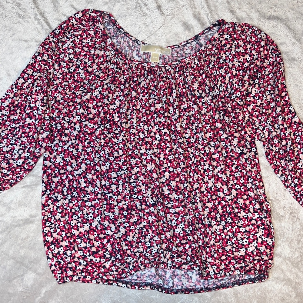 Michael Kors Red Pink and White Floral Blouse